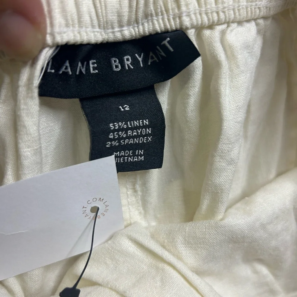 NWT Lane Bryant Cream Linen Wide Leg Mid Rise Pant Size 12 - Picture 4 of 7